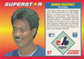 1992 Score 100 Superstars #97 Dennis Martinez Back