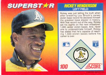 1992 Score 100 Superstars #100 Rickey Henderson Back
