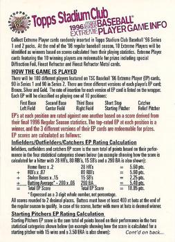 1996 Stadium Club - Extreme Players Checklist #NNO Extreme Players Game Info Card Front