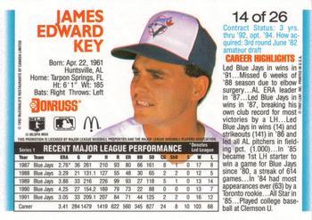 1992 Donruss McDonald's MVP #14 Jimmy Key Back