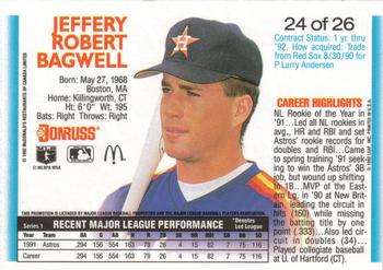 1992 Donruss McDonald's MVP #24 Jeff Bagwell Back