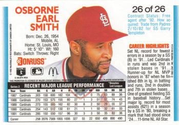 1992 Donruss McDonald's MVP #26 Ozzie Smith Back