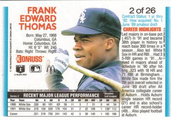 1992 Donruss McDonald's MVP #2 Frank Thomas Back