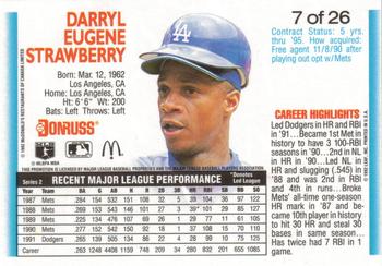 1992 Donruss McDonald's MVP #7 Darryl Strawberry Back