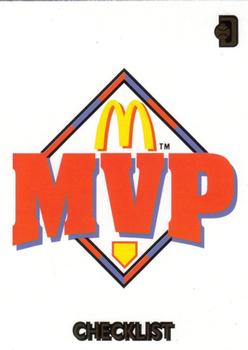 1992 Donruss McDonald's MVP #NNO Checklist Front