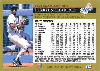 1992 Donruss - Gold Leaf Stars Previews #5 Darryl Strawberry Back