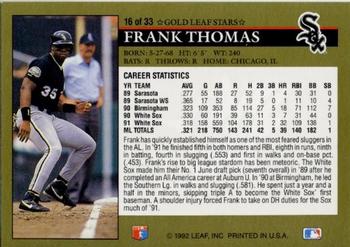 1992 Donruss - Gold Leaf Stars Previews #16 Frank Thomas Back