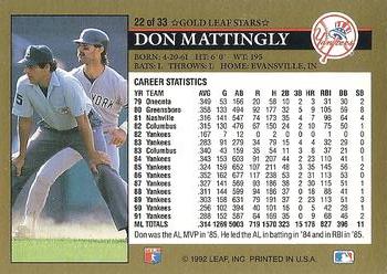 1992 Donruss - Gold Leaf Stars Previews #22 Don Mattingly Back