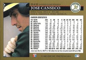 1992 Donruss - Gold Leaf Stars Previews #23 Jose Canseco Back