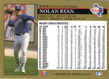 1992 Donruss - Gold Leaf Stars Previews #25 Nolan Ryan Back