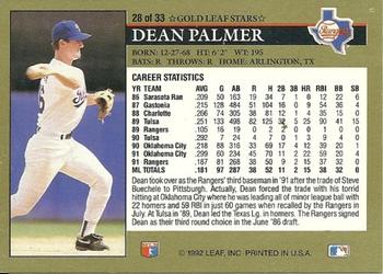 1992 Donruss - Gold Leaf Stars Previews #28 Dean Palmer Back