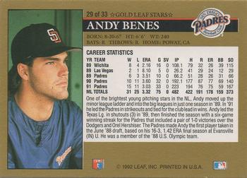 1992 Donruss - Gold Leaf Stars Previews #29 Andy Benes Back