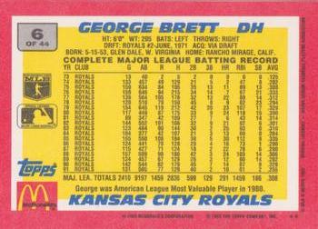 1992 Topps McDonald's Baseball's Best #6 George Brett Back
