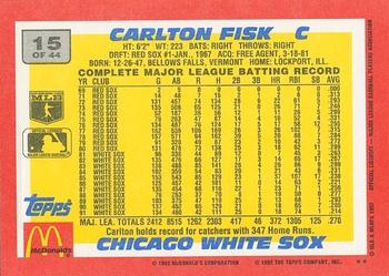 1992 Topps McDonald's Baseball's Best #15 Carlton Fisk Back