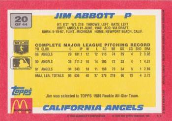 1992 Topps McDonald's Baseball's Best #20 Jim Abbott Back