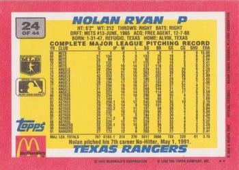1992 Topps McDonald's Baseball's Best #24 Nolan Ryan Back