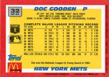 1992 Topps McDonald's Baseball's Best #32 Doc Gooden Back