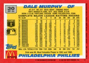 1992 Topps McDonald's Baseball's Best #30 Dale Murphy Back