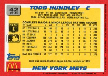 1992 Topps McDonald's Baseball's Best #42 Todd Hundley Back