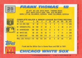 1992 Topps McDonald's Baseball's Best #25 Frank Thomas Back