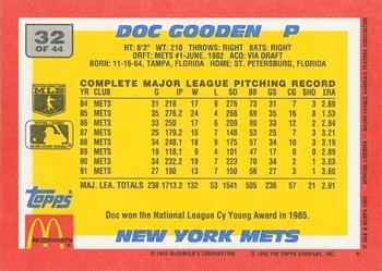 1992 Topps McDonald's Baseball's Best #32 Doc Gooden Back