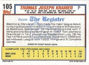 1992 Topps Major League Debut 1991 #105 Tom Kramer Back