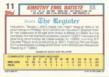 1992 Topps Major League Debut 1991 #11 Kim Batiste Back
