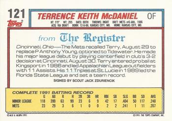 1992 Topps Major League Debut 1991 #121 Terry McDaniel Back
