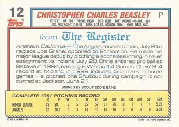 1992 Topps Major League Debut 1991 #12 Chris Beasley Back