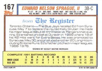 1992 Topps Major League Debut 1991 #167 Ed Sprague Back
