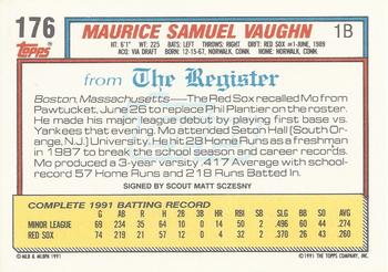 1992 Topps Major League Debut 1991 #176 Mo Vaughn Back