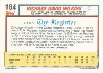1992 Topps Major League Debut 1991 #184 Rick Wilkins Back