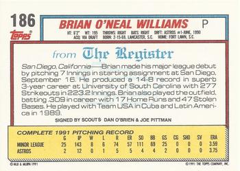 1992 Topps Major League Debut 1991 #186 Brian Williams Back