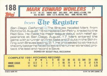 1992 Topps Major League Debut 1991 #188 Mark Wohlers Back