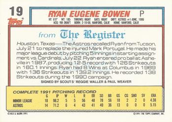 1992 Topps Major League Debut 1991 #19 Ryan Bowen Back