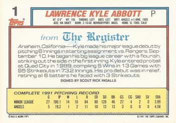 1992 Topps Major League Debut 1991 #1 Kyle Abbott Back
