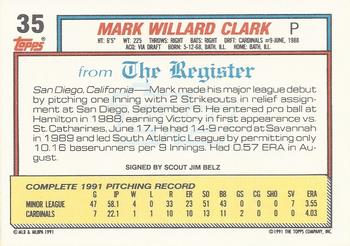 1992 Topps Major League Debut 1991 #35 Mark Clark Back