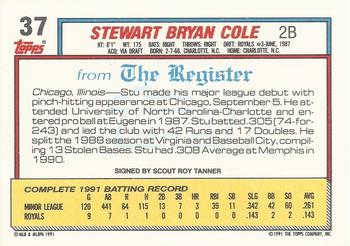 1992 Topps Major League Debut 1991 #37 Stu Cole Back