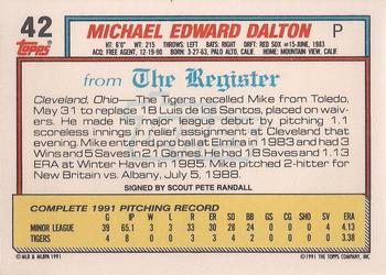 1992 Topps Major League Debut 1991 #42 Mike Dalton Back