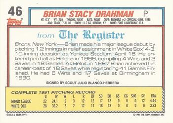 1992 Topps Major League Debut 1991 #46 Brian Drahman Back