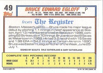 1992 Topps Major League Debut 1991 #49 Bruce Egloff Back