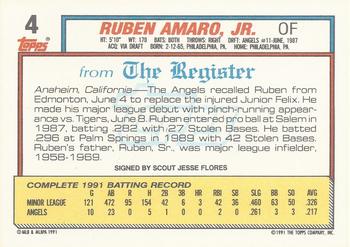 1992 Topps Major League Debut 1991 #4 Ruben Amaro Back