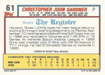 1992 Topps Major League Debut 1991 #61 Chris Gardner Back