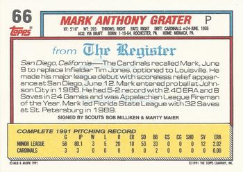 1992 Topps Major League Debut 1991 #66 Mark Grater Back
