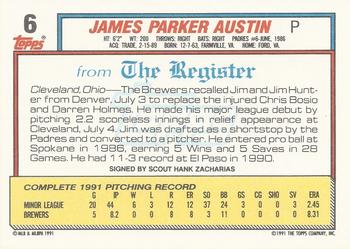 1992 Topps Major League Debut 1991 #6 Jim Austin Back