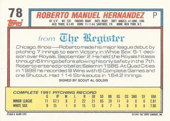1992 Topps Major League Debut 1991 #78 Roberto Hernandez Back