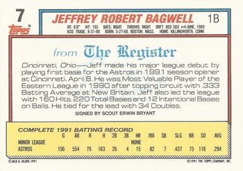1992 Topps Major League Debut 1991 #7 Jeff Bagwell Back