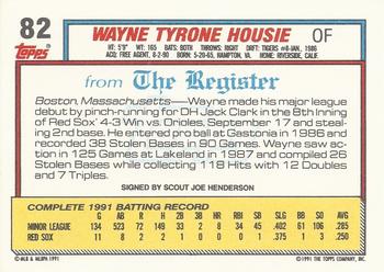 1992 Topps Major League Debut 1991 #82 Wayne Housie Back