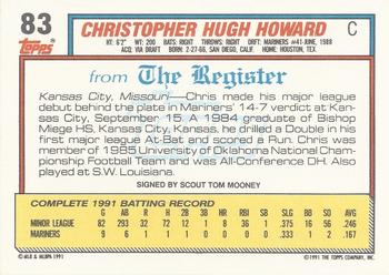 1992 Topps Major League Debut 1991 #83 Chris Howard Back