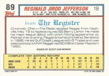1992 Topps Major League Debut 1991 #89 Reggie Jefferson Back
